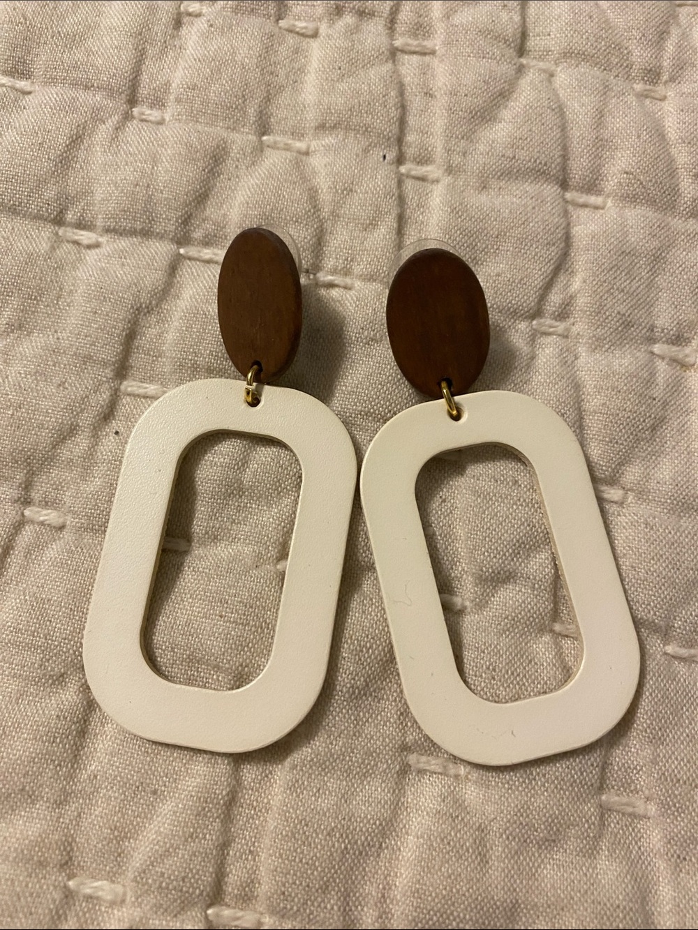 Nickel & Suede White and Brown Geometric Drop Earrings